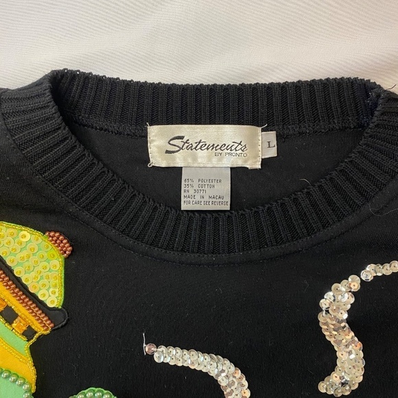 Vintage Statements by Pronto Women's Sweater-Sequined Tea pot & cups-Size Large - Picture 7 of 8